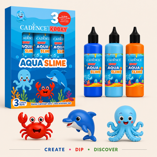 Cadence Aqua Slime Sea Animals Kit with 3 colours bottles and moulds including crab, dolphin and octopus
