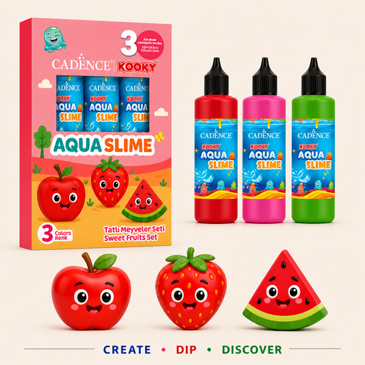 Cadence Aqua Slime Sweet Fruits Kit with 3 colours bottles and moulds including apple, strawberry and watermelon