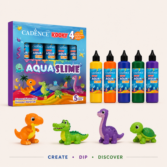 Cadence Aqua Slime Dinosaur World Kit with colourful bottles and 3D dinosaur figures for kids DIY creative play