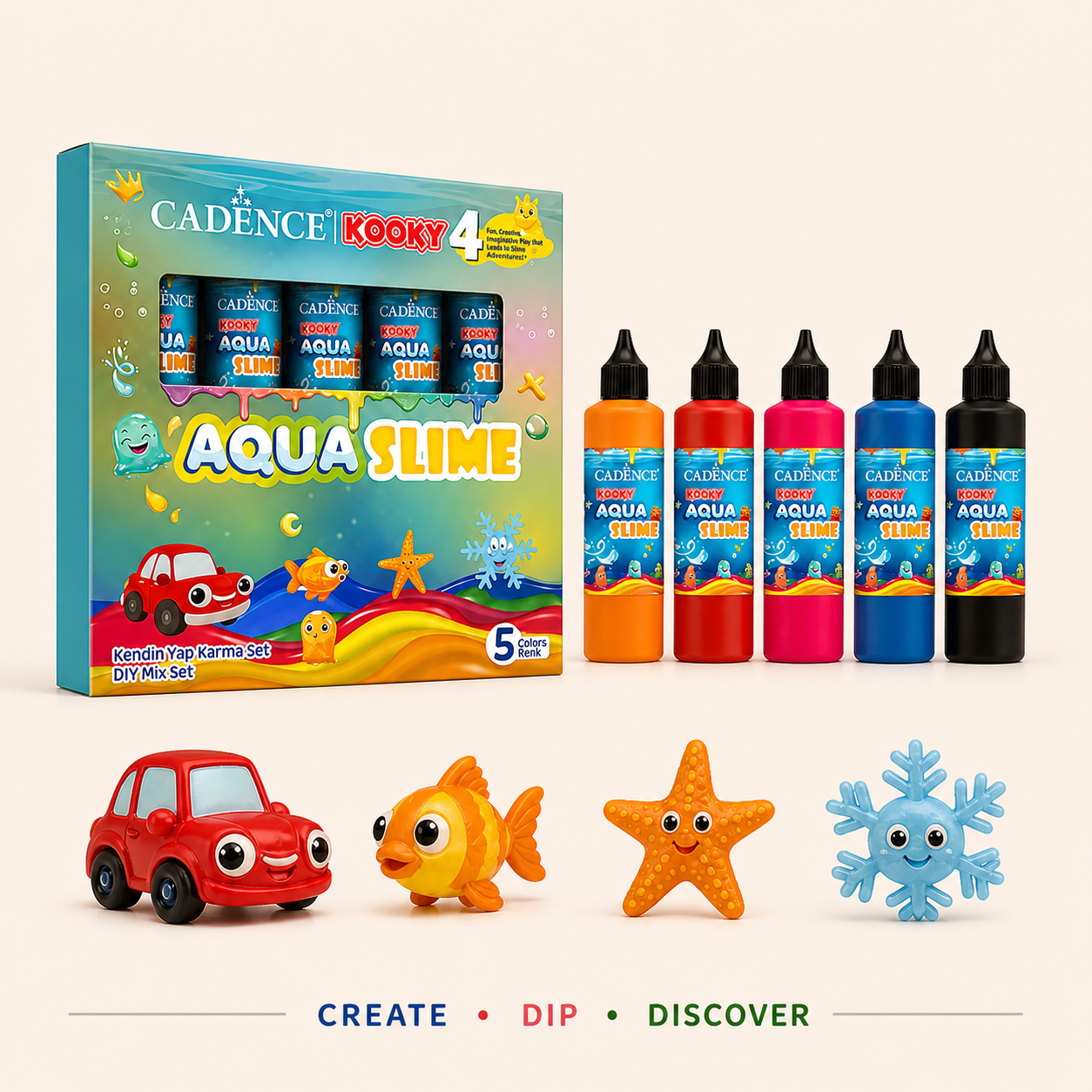 Aqua Slime DIY Mix Kit with car fish starfish snowflake moulds colourful kids creative toy set