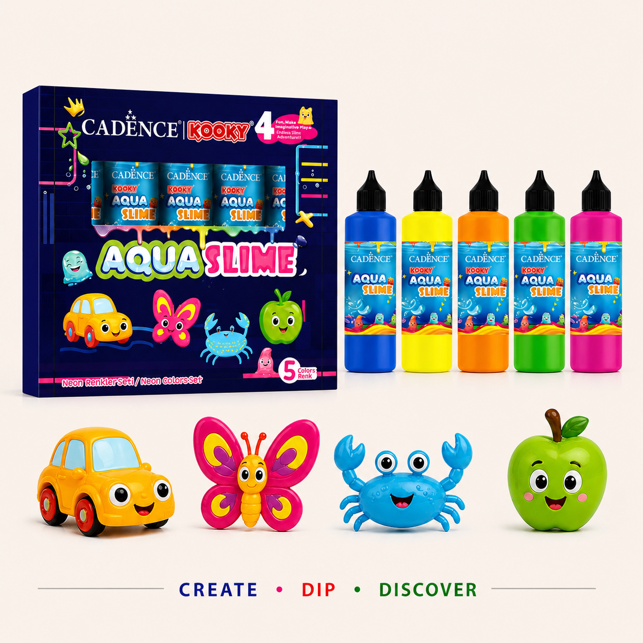 Bright neon slime DIY kit for kids to create fun 3D shapes while developing creativity and motor skills.