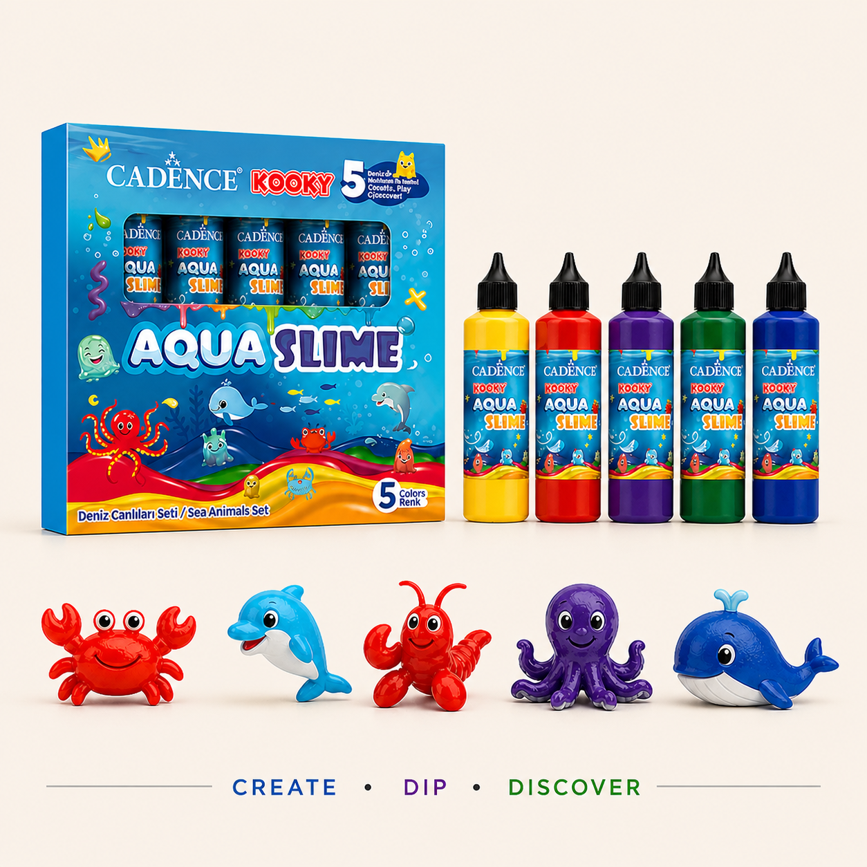 Cadence Aqua Slime Sea Animals DIY kit with colourful bottles and ocean creature figures for kids creative play